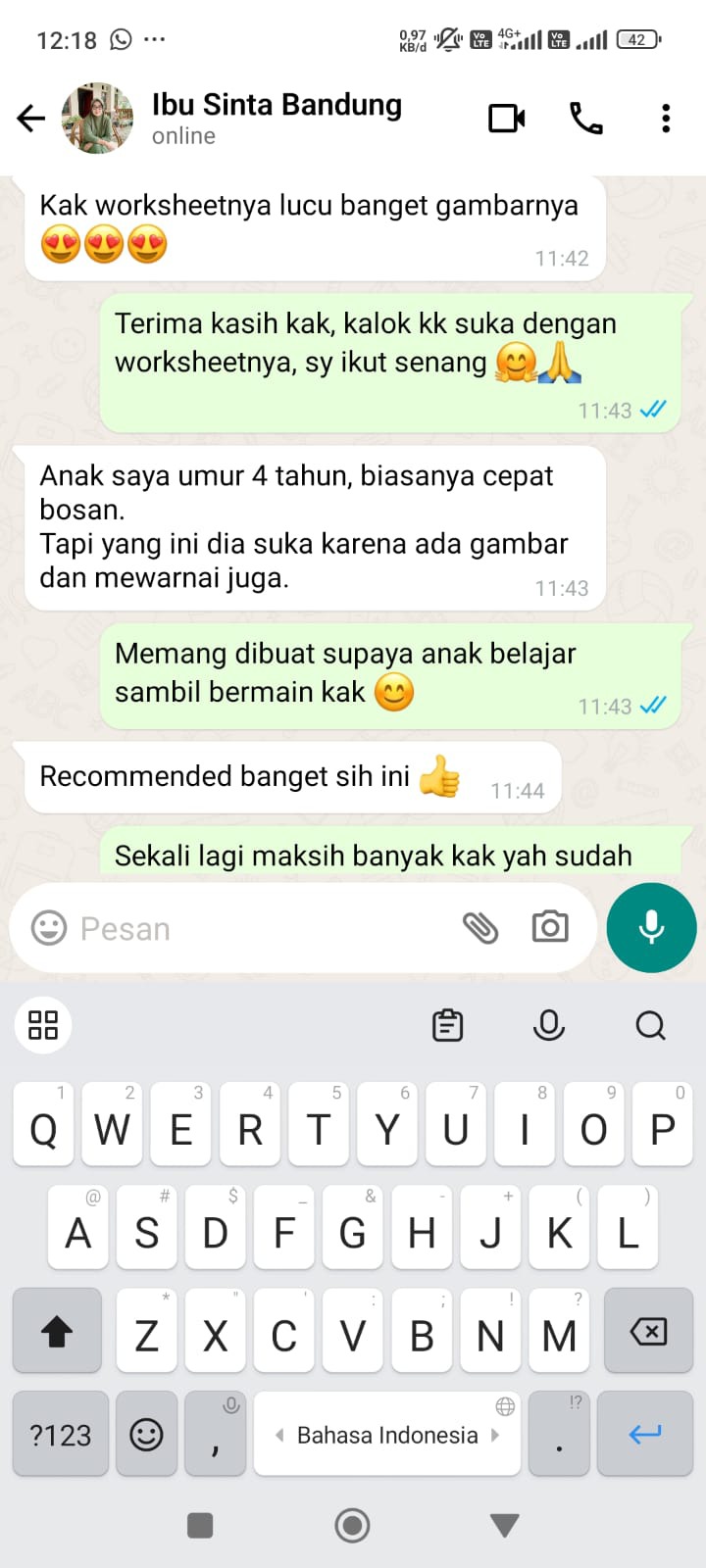 Testimoni Pembeli Worksheet Maysa Kids 2